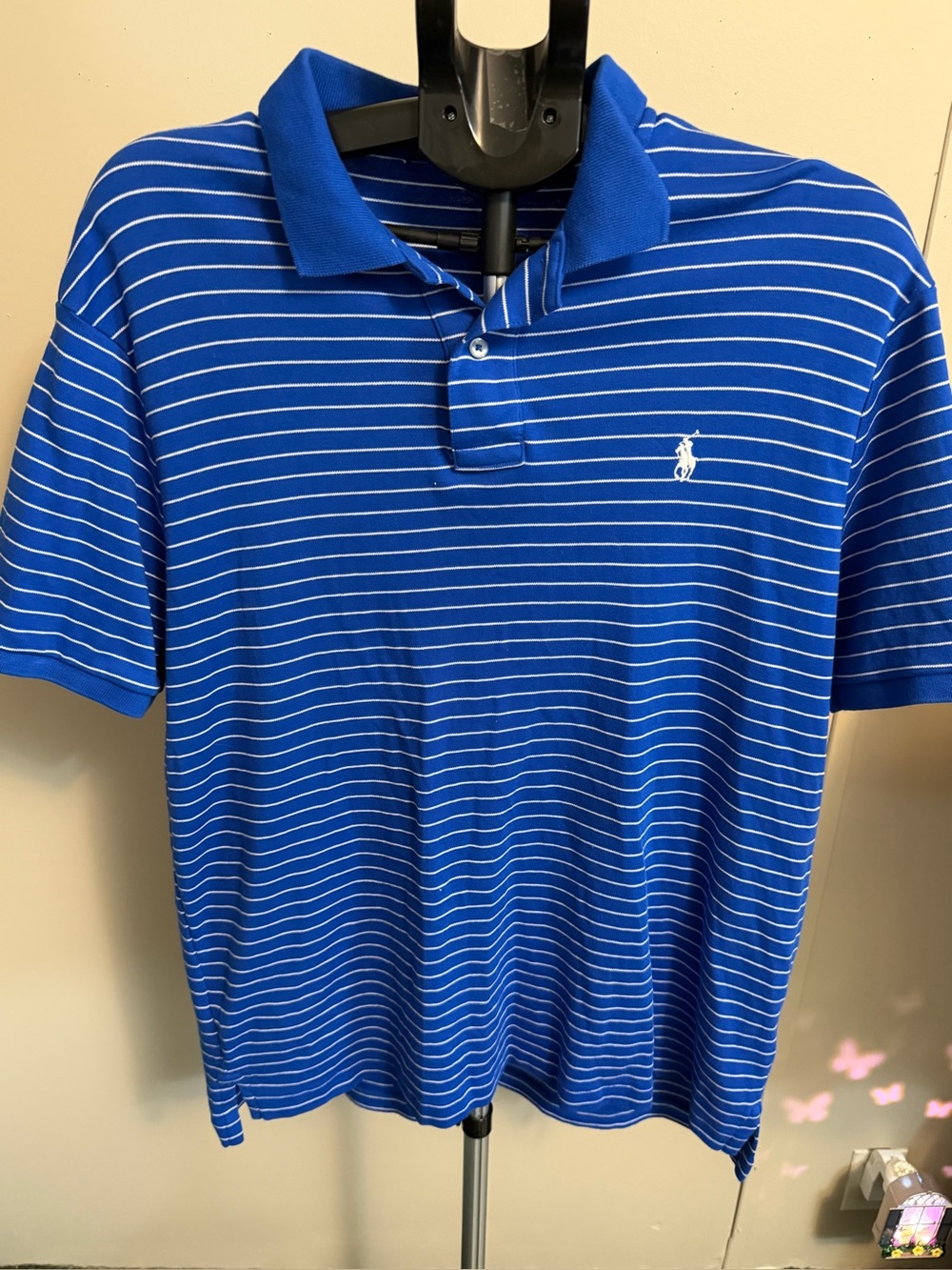 Ralph Lauren Blue and White Striped Polo Shirt